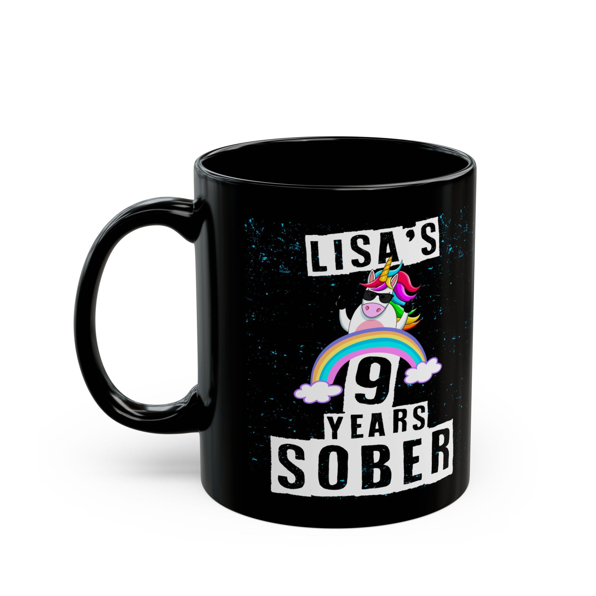 Unicorn Sober Anniversary Coffee Mug Customized with Name and Years.