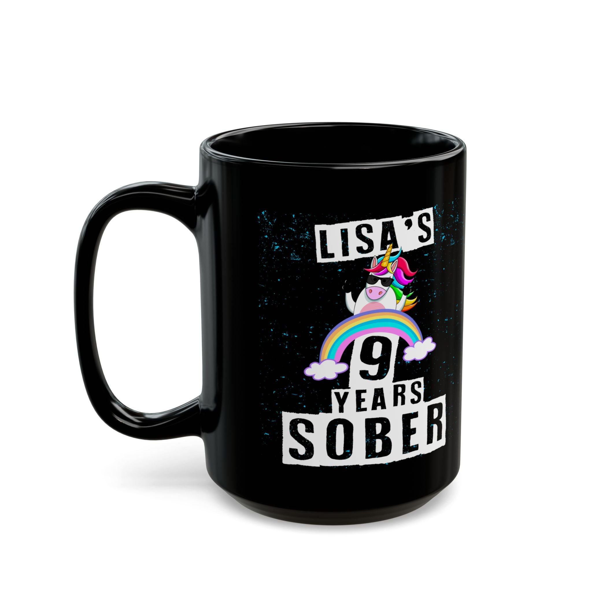 Unicorn Sober Anniversary Coffee Mug Customized with Name and Years.