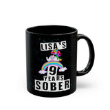 Unicorn Sober Anniversary Coffee Mug Customized with Name and Years.