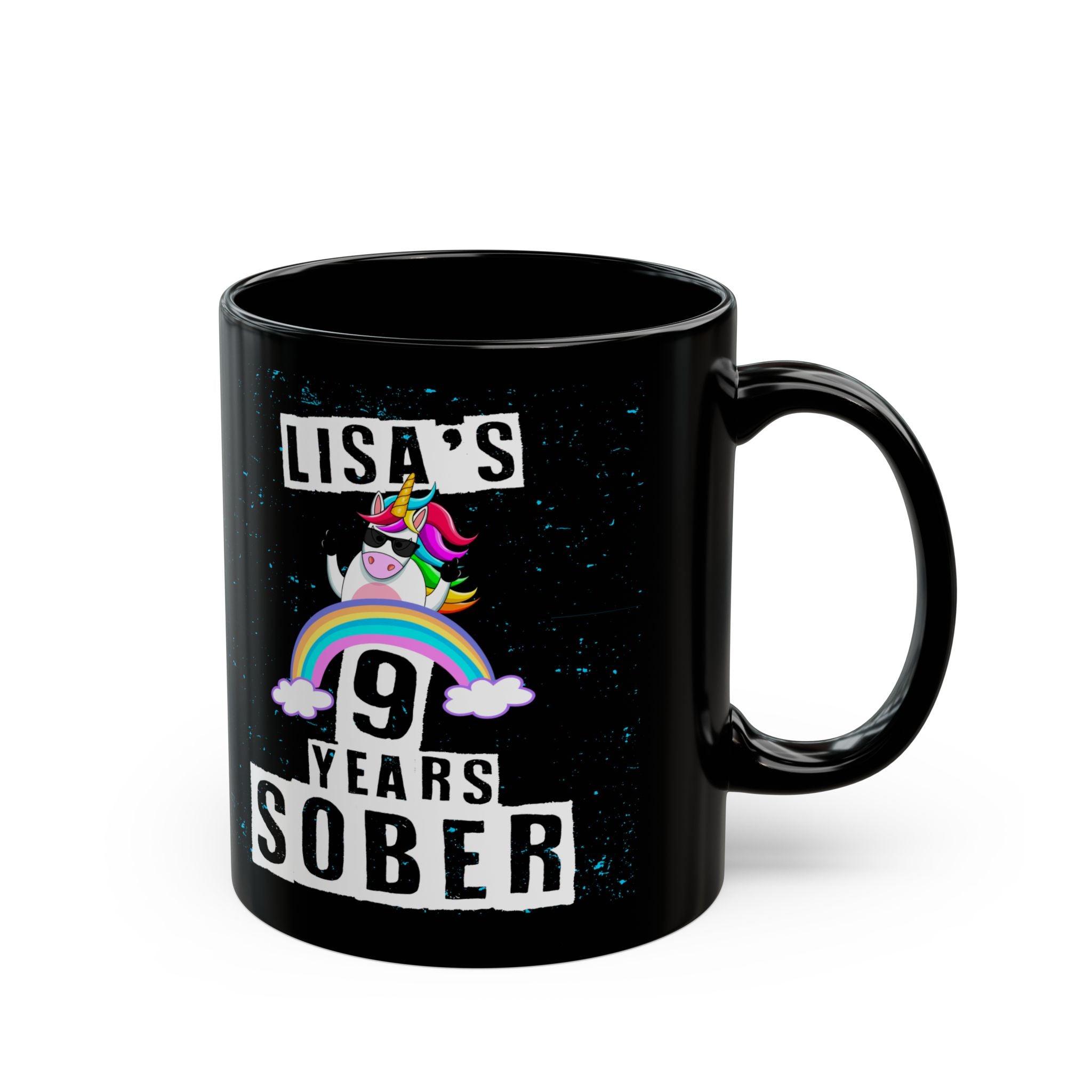 Unicorn Sober Anniversary Coffee Mug Customized with Name and Years.