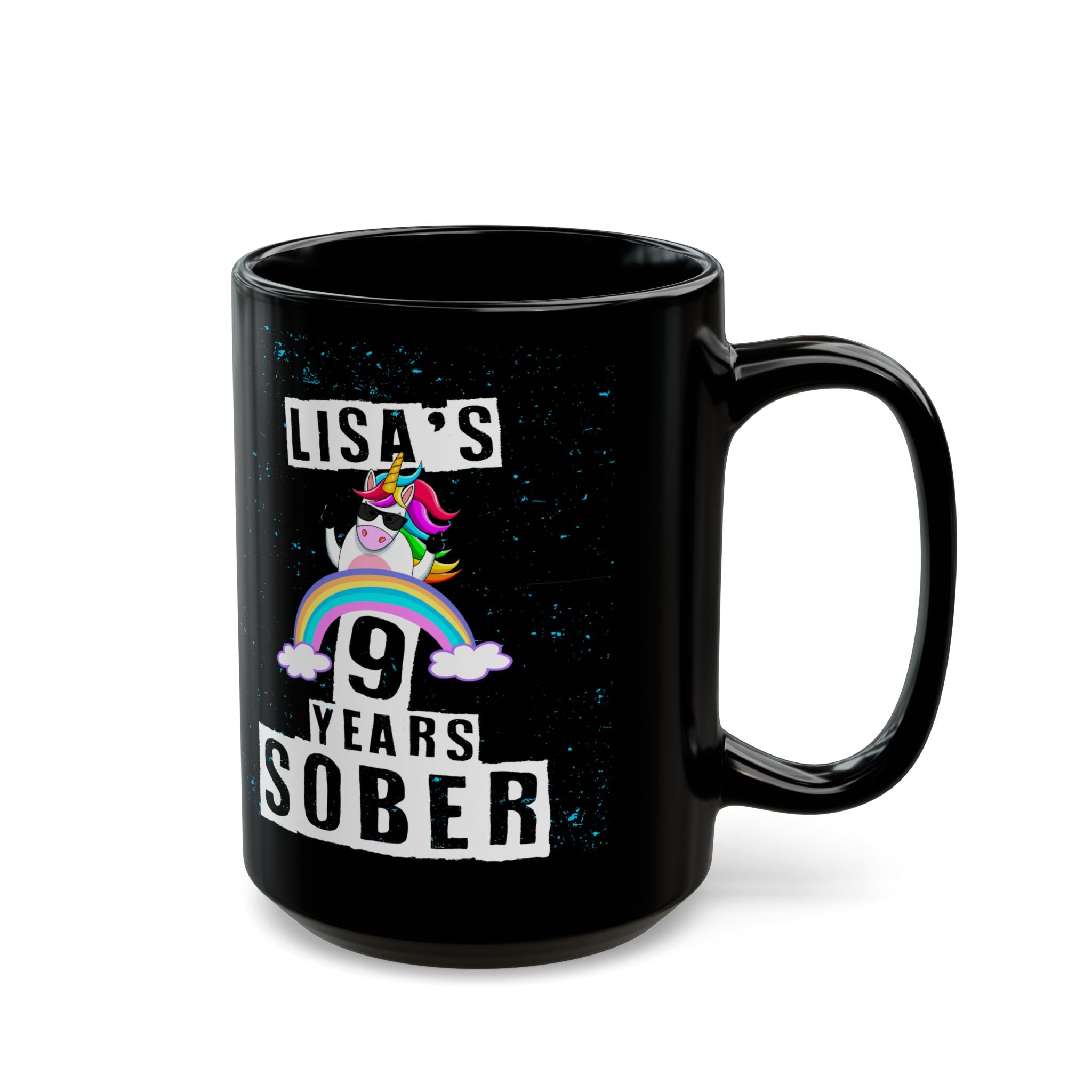 Unicorn Sober Anniversary Coffee Mug Customized with Name and Years.