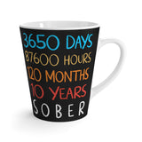Sober Milestone Latte Mug, Recovery Gift, Sobriety Celebration, Motivational Coffee Cup, 10 Years Sober